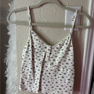 Brandy Melville White and Black Floral Camisole